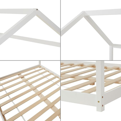 Grand lit cabane Montessori 140x200 cm - Blanc