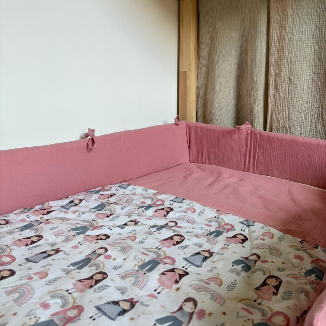 Tour de lit cabane double gaze rose