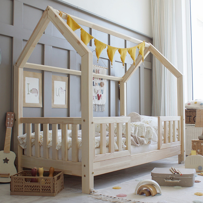 Lit cabane Montessori avec barrière Andrea 80x160cm Entrée au milieu