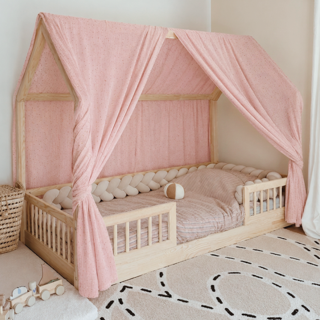 Ciel de lit cabane (pack de 2) Rose blush pois dorés