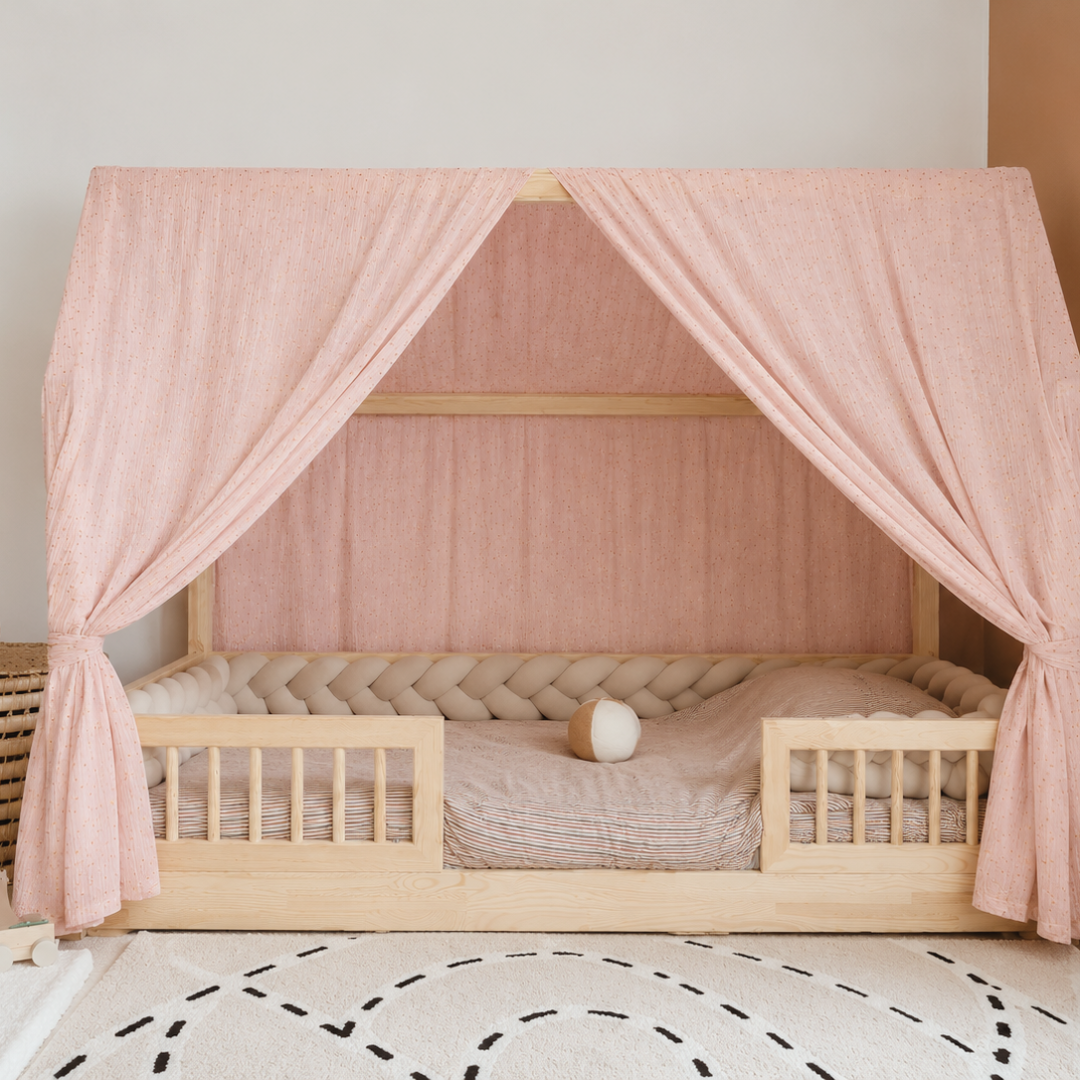 Ciel de lit cabane (pack de 2) Rose blush pois dorés