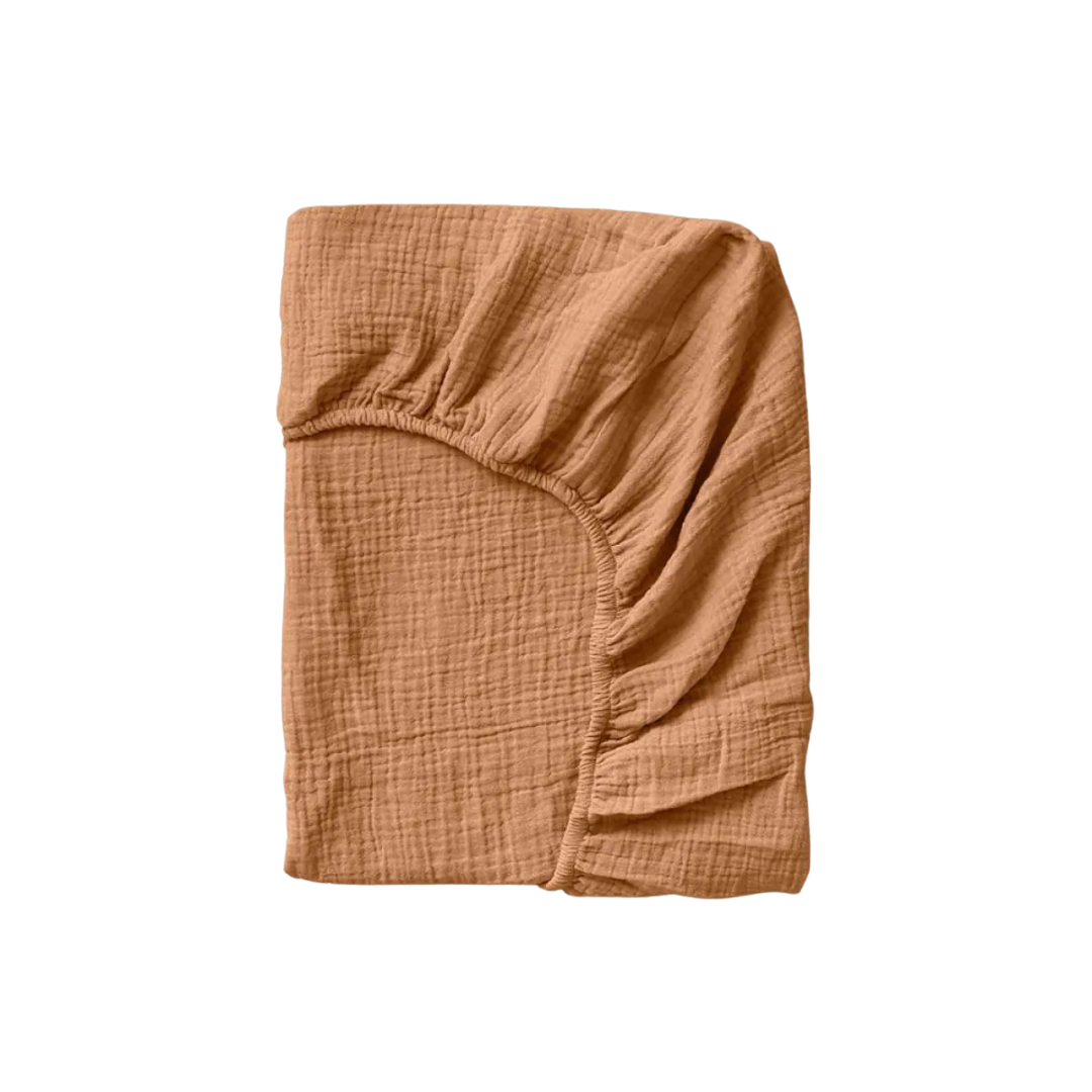 Drap housse double gaze coton BIO - Camel