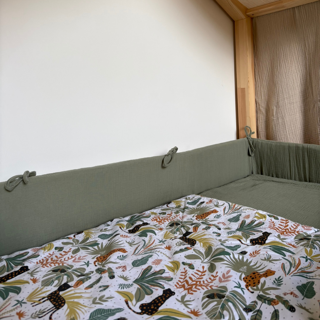 Tour de lit cabane double gaze vert kaki