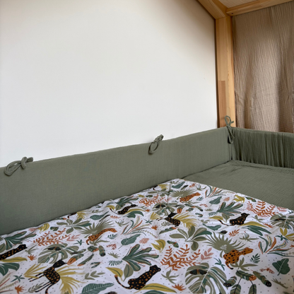 Tour de lit cabane double gaze vert kaki