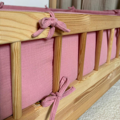 Tour de lit cabane double gaze rose