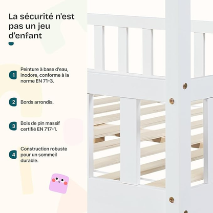 Lit cabane avec barrière - 90x200 cm - Blanc