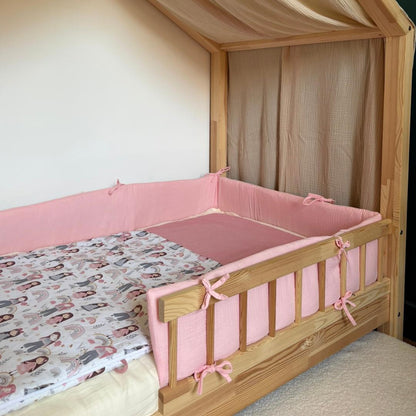 Tour de lit cabane double gaze rose blush