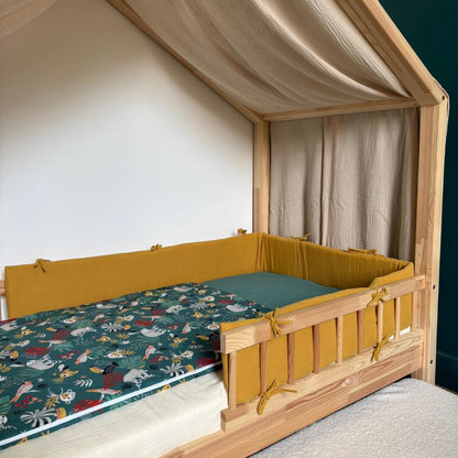 Tour de lit cabane double gaze jaune moutarde