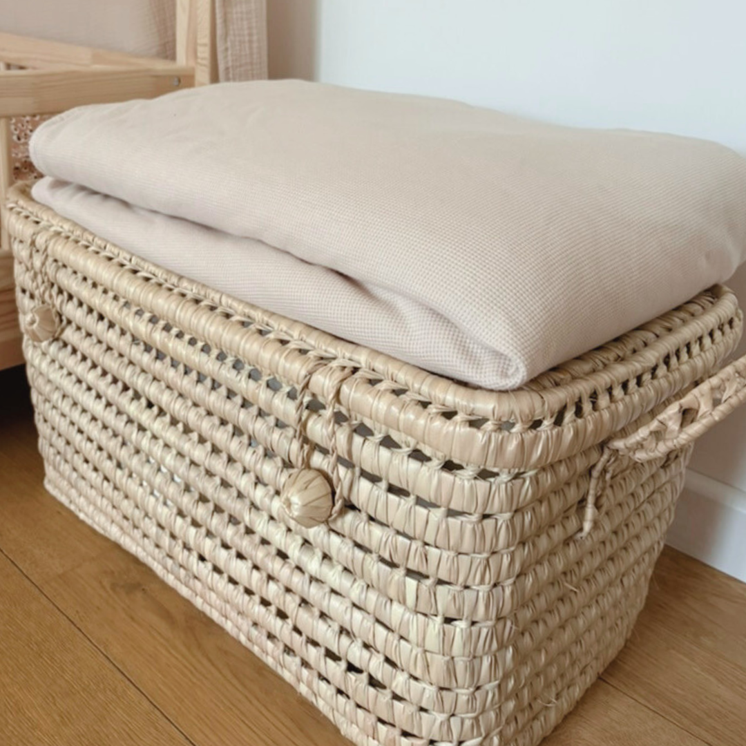 Kinderdubbelgaas geruite deken Beige