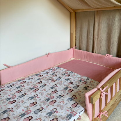 Tour de lit cabane double gaze rose blush