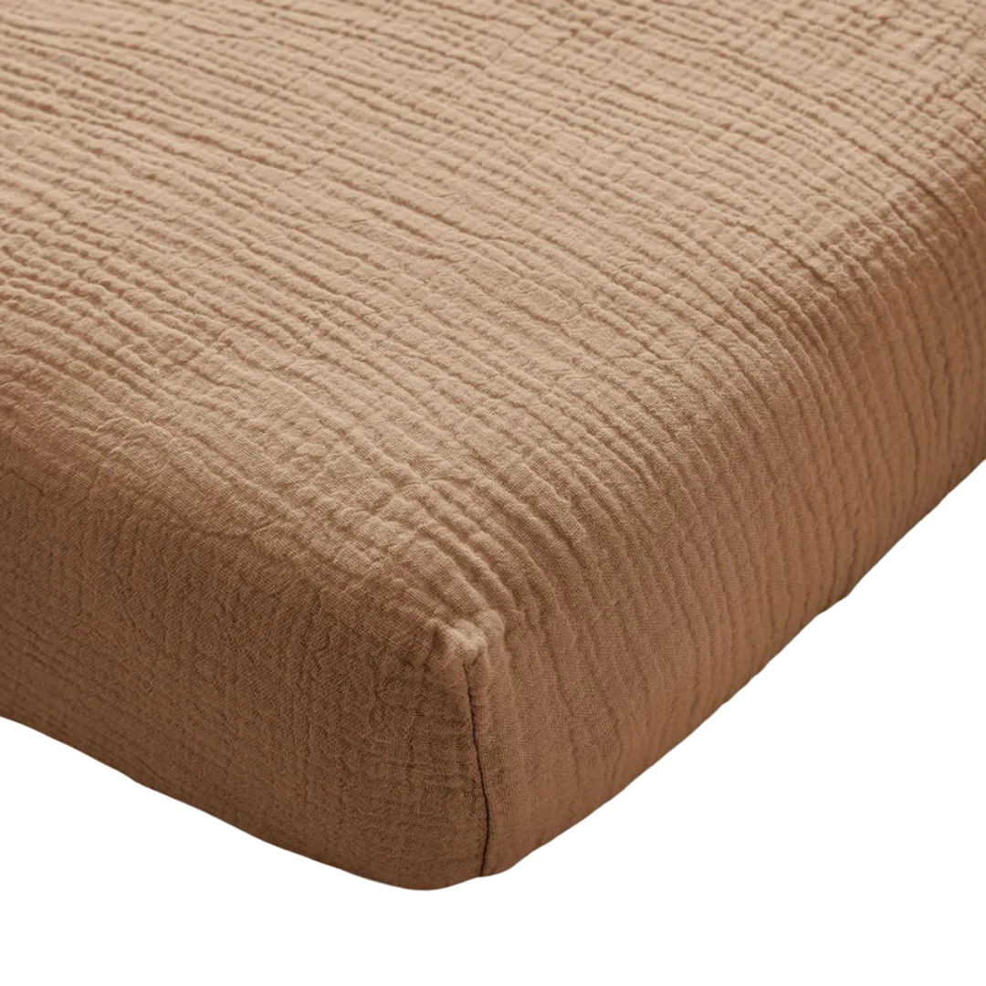 Drap housse double gaze coton BIO - Camel