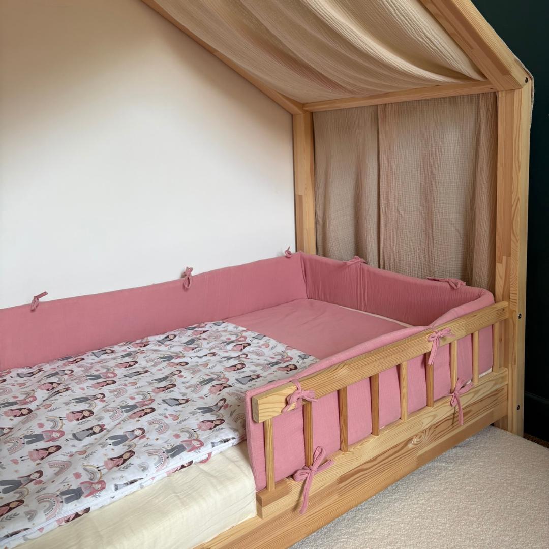 Tour de lit cabane double gaze rose