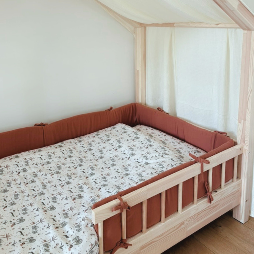 Tour de lit cabane double gaze terracotta