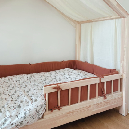 Tour de lit cabane double gaze terracotta
