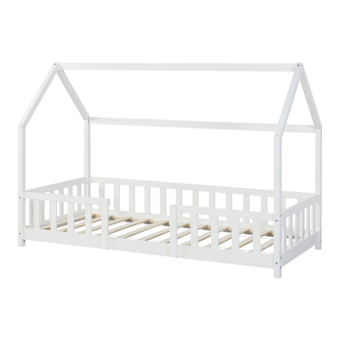 Hutbed met slagboom + matras - 90x200cm - Wit