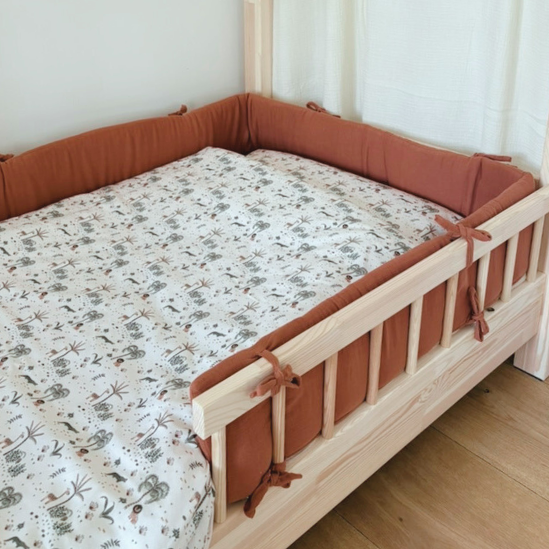 Tour de lit cabane double gaze terracotta