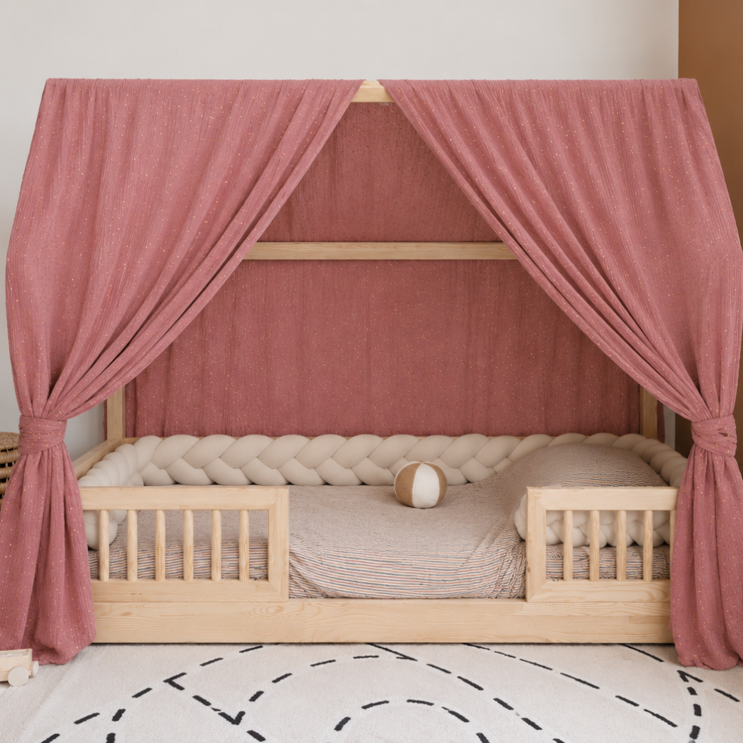 Ciel de lit cabane (pack de 2) Rose pois dorés