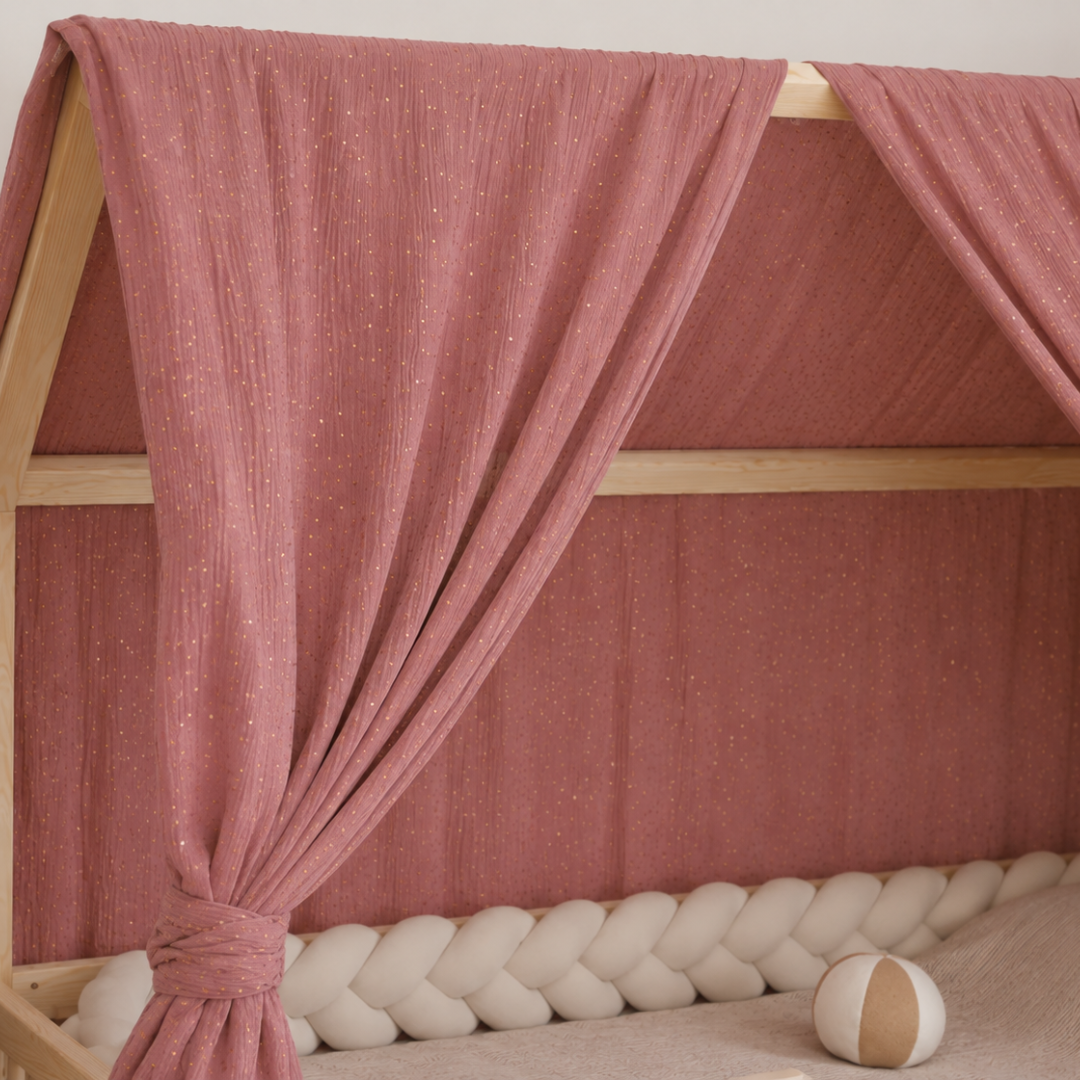 Ciel de lit cabane (pack de 2) Rose pois dorés