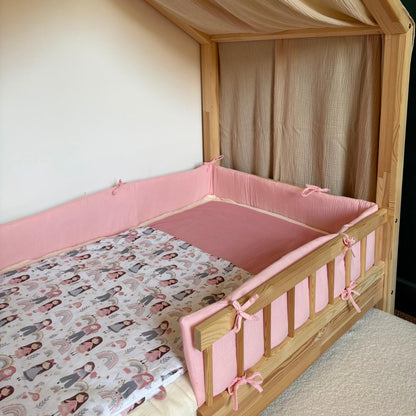 Tour de lit cabane double gaze rose blush