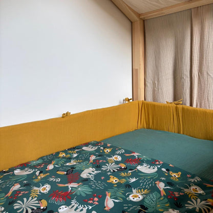 Tour de lit cabane double gaze jaune moutarde