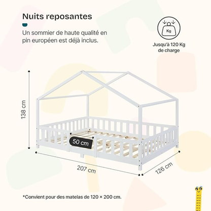Groot tweepersoons kajuitbed met slagboom - 120x200cm - Wit