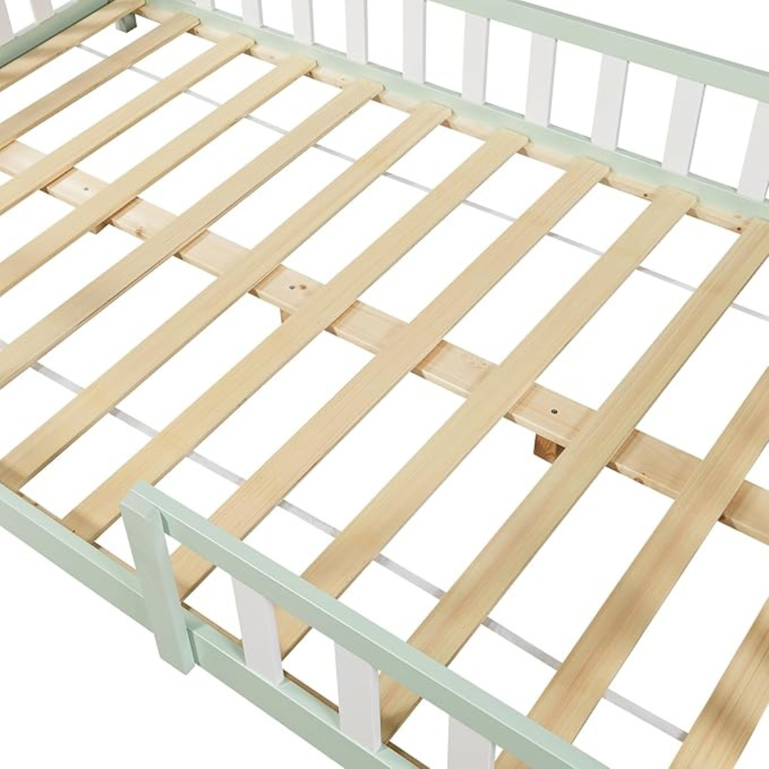 Lit cabane avec barrière - 90x200 cm - Vert menthe