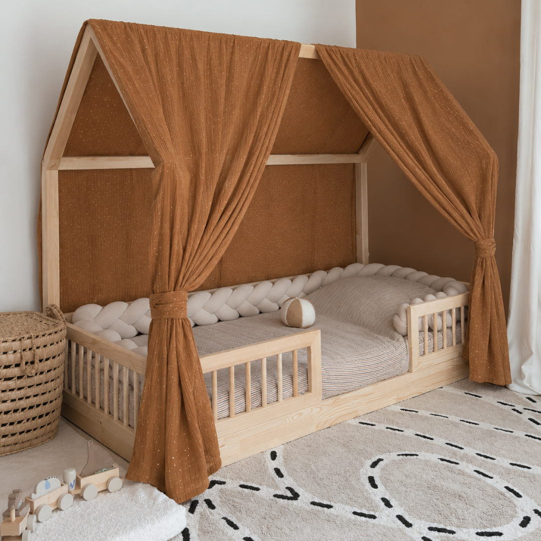 Ciel de lit cabane (pack de 2) Caramel pois dorés