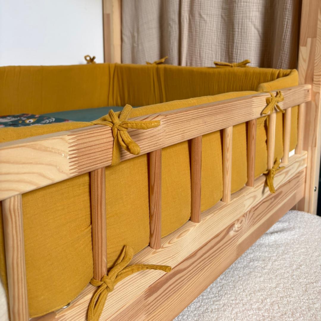 Tour de lit cabane double gaze jaune moutarde