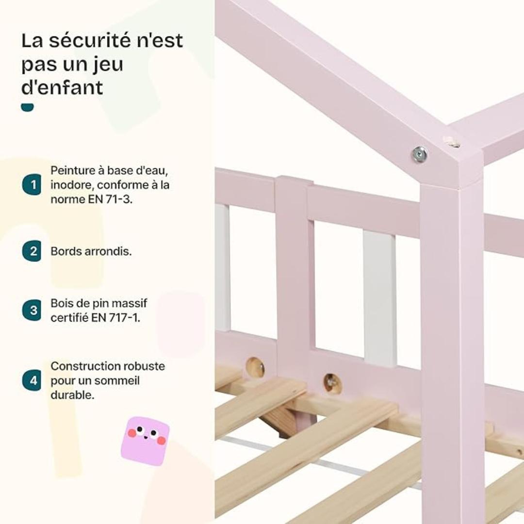 Lit cabane avec barrière 90x200cm
