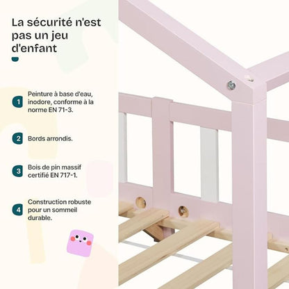 Lit cabane avec barrière 90x200cm