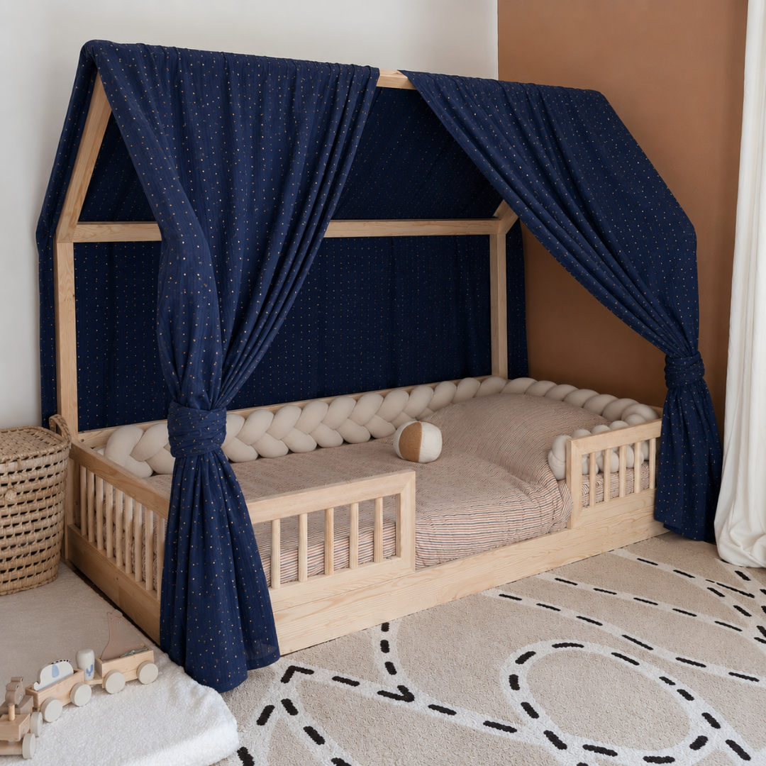 Ciel de lit cabane (pack de 2) Bleu nuit pois dorés