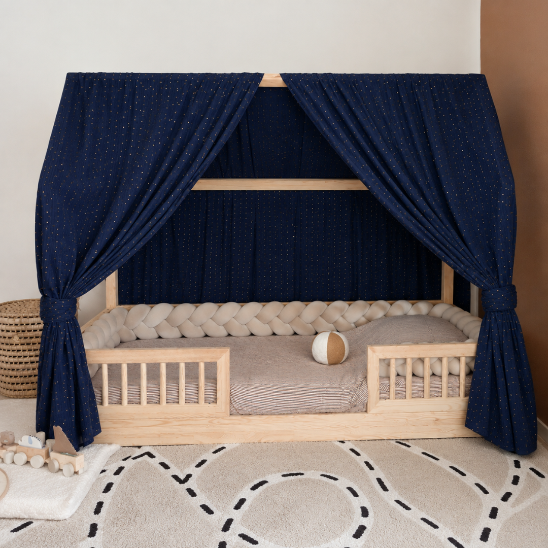 Ciel de lit cabane (pack de 2) Bleu nuit pois dorés