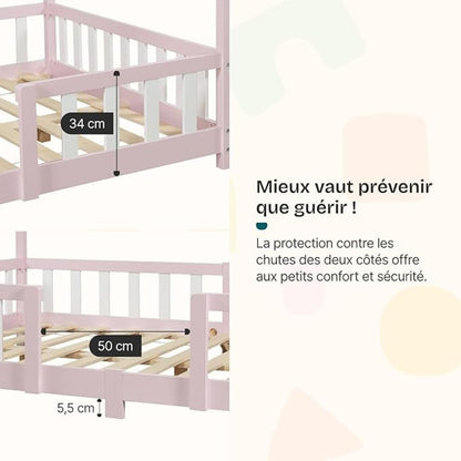 Lit cabane avec barrière 90x200cm