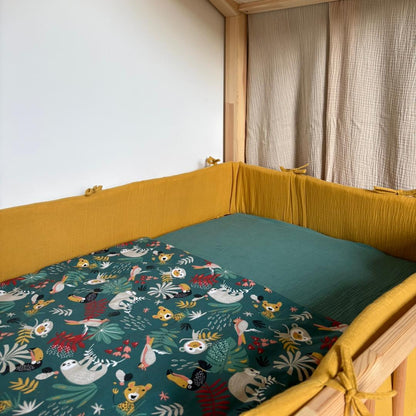 Tour de lit cabane double gaze jaune moutarde