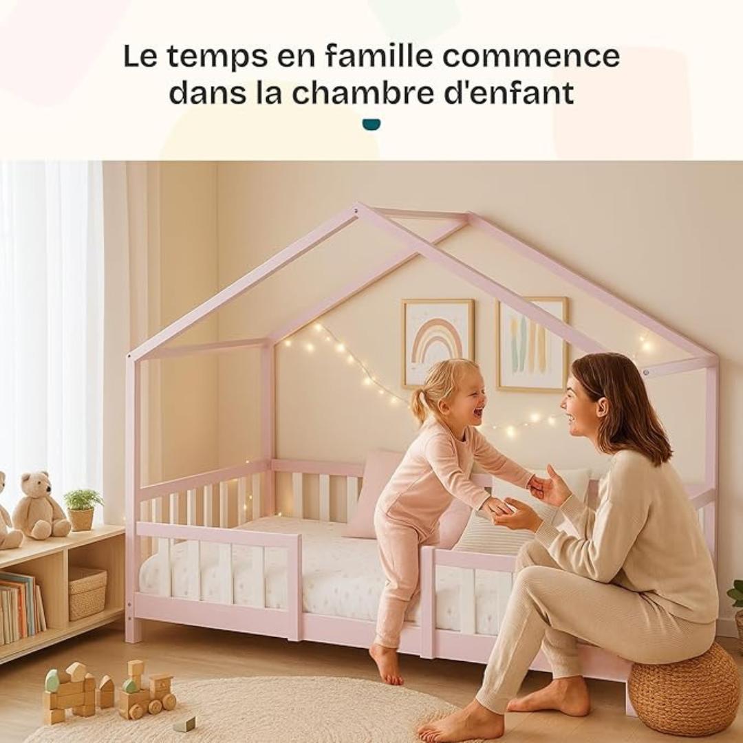 Lit cabane avec barrière 90x200cm