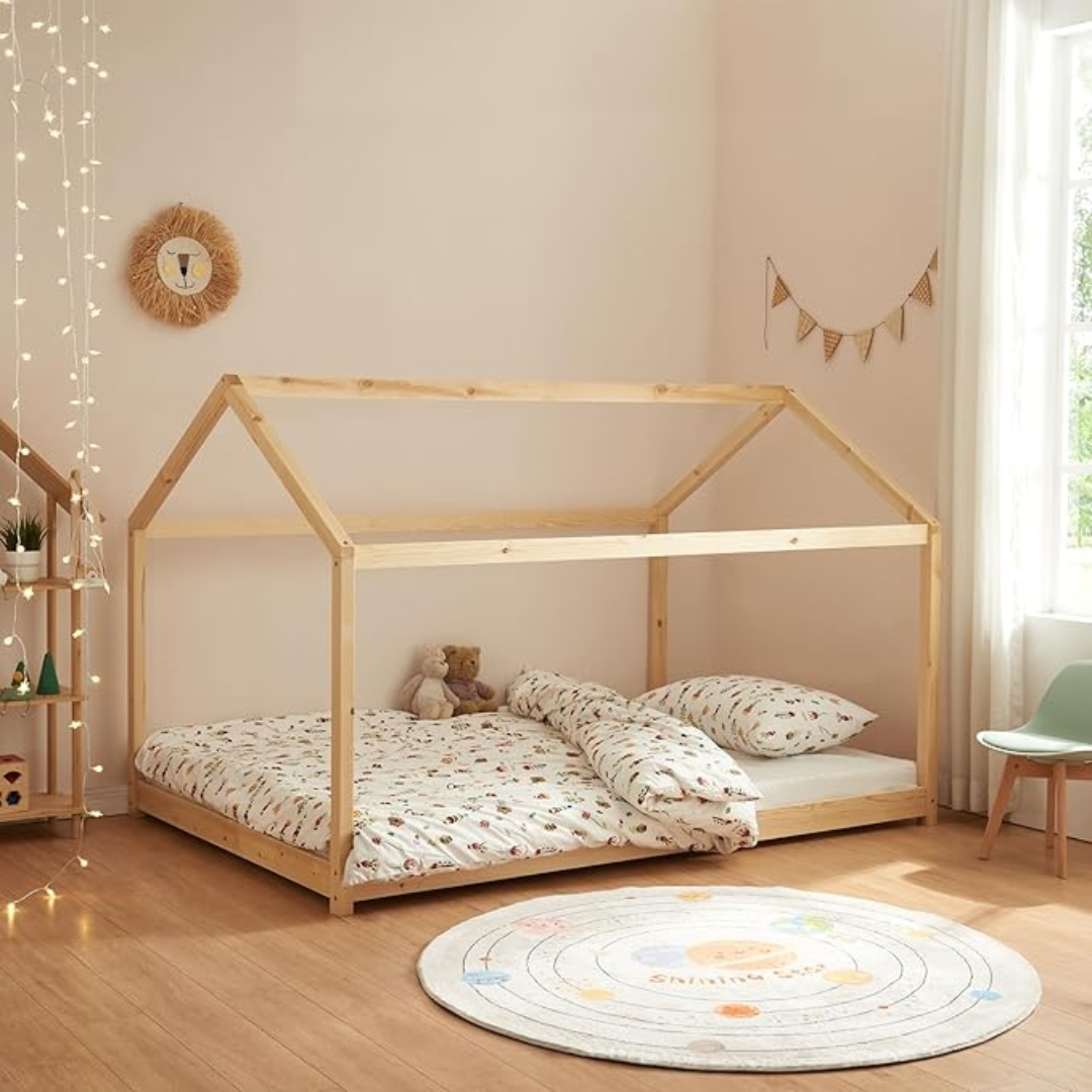 Lit cabane Montessori - 90x200cm - Bois naturel