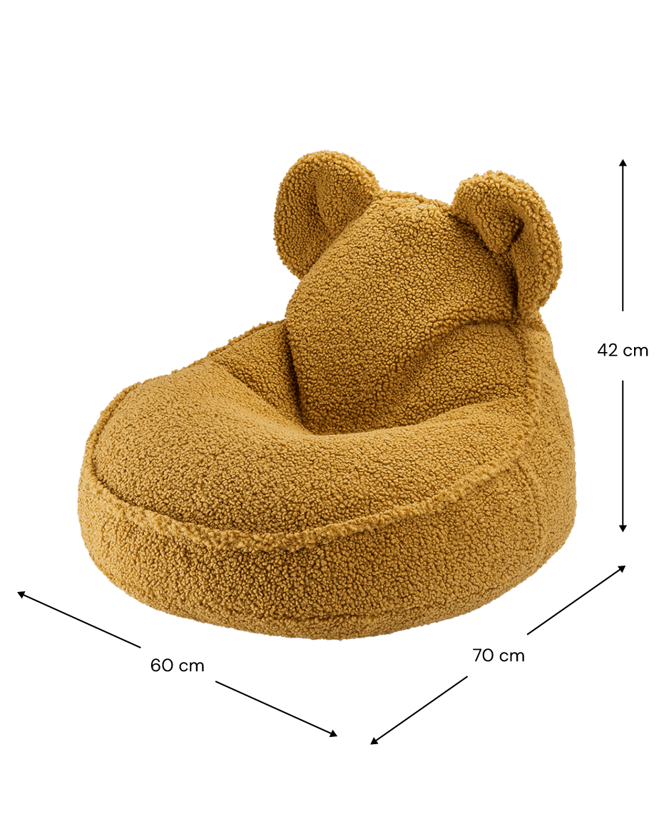 Fauteuil enfant ourson tissu bouclette - Jaune moutarde