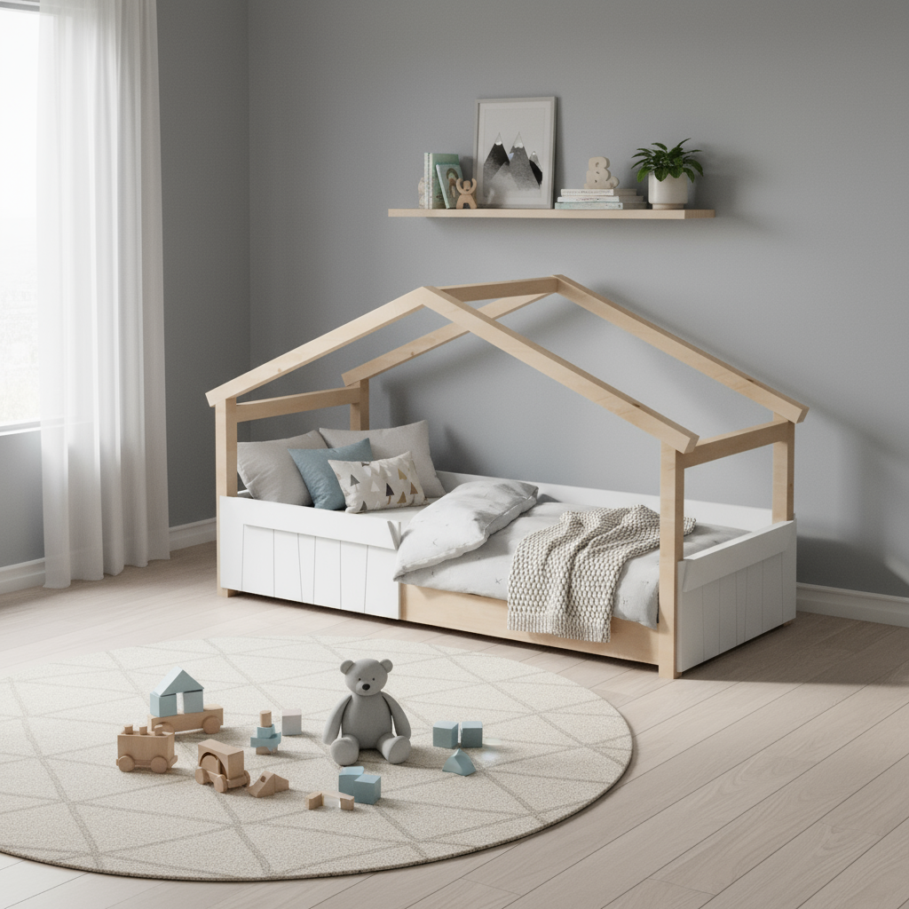 Lit cabane Montessori avec barrière