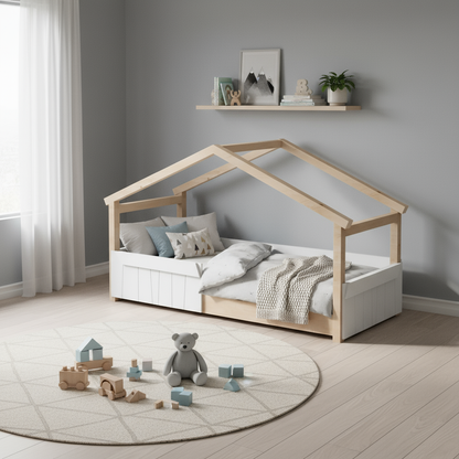 Lit cabane Montessori avec barrière