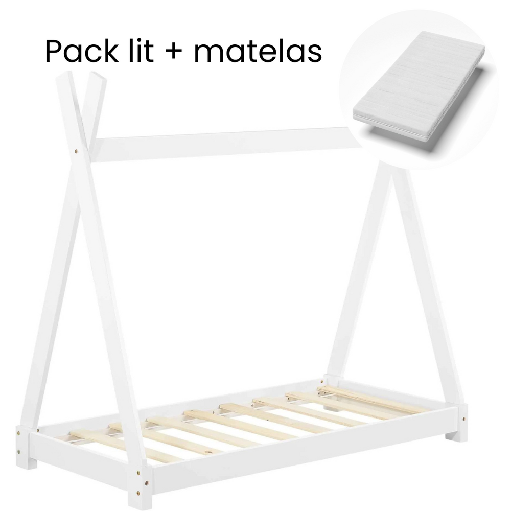 Tipi bed 70x140cm met matras - Montessori - Wit