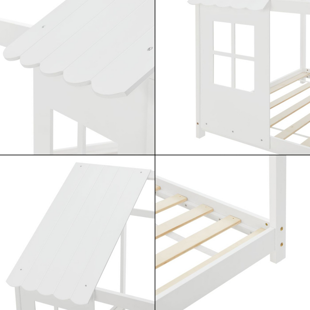 Grand lit cabane double - 120x200cm - Blanc