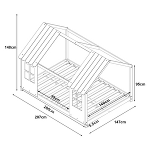 Grand lit cabane double - 140x200cm - Blanc