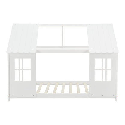 Grand lit cabane double avec matelas - 140x200cm - Blanc