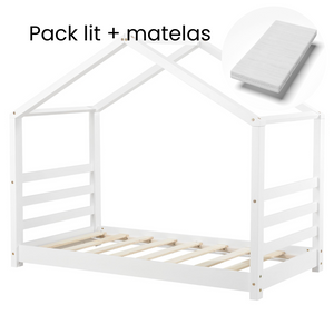 Lit cabane Montessori avec matelas - 80x160cm - Blanc