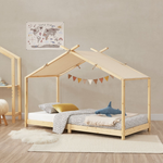 Pack lit cabane avec ciel de lit 90x200cm - Bois naturel