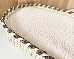 Panier à langer Tissu bouclette Ecru & ruban léopard