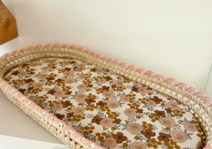 Panier à langer Fleuri avec ruban rose