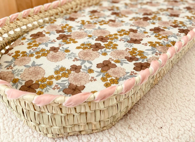 Panier à langer Fleuri avec ruban rose