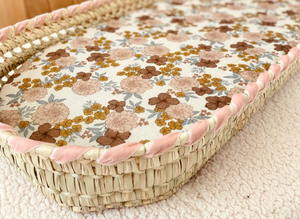 Panier à langer Fleuri avec ruban rose