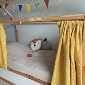 Rideaux lit Kura Ikea Jaune Moutarde imprimé étoiles